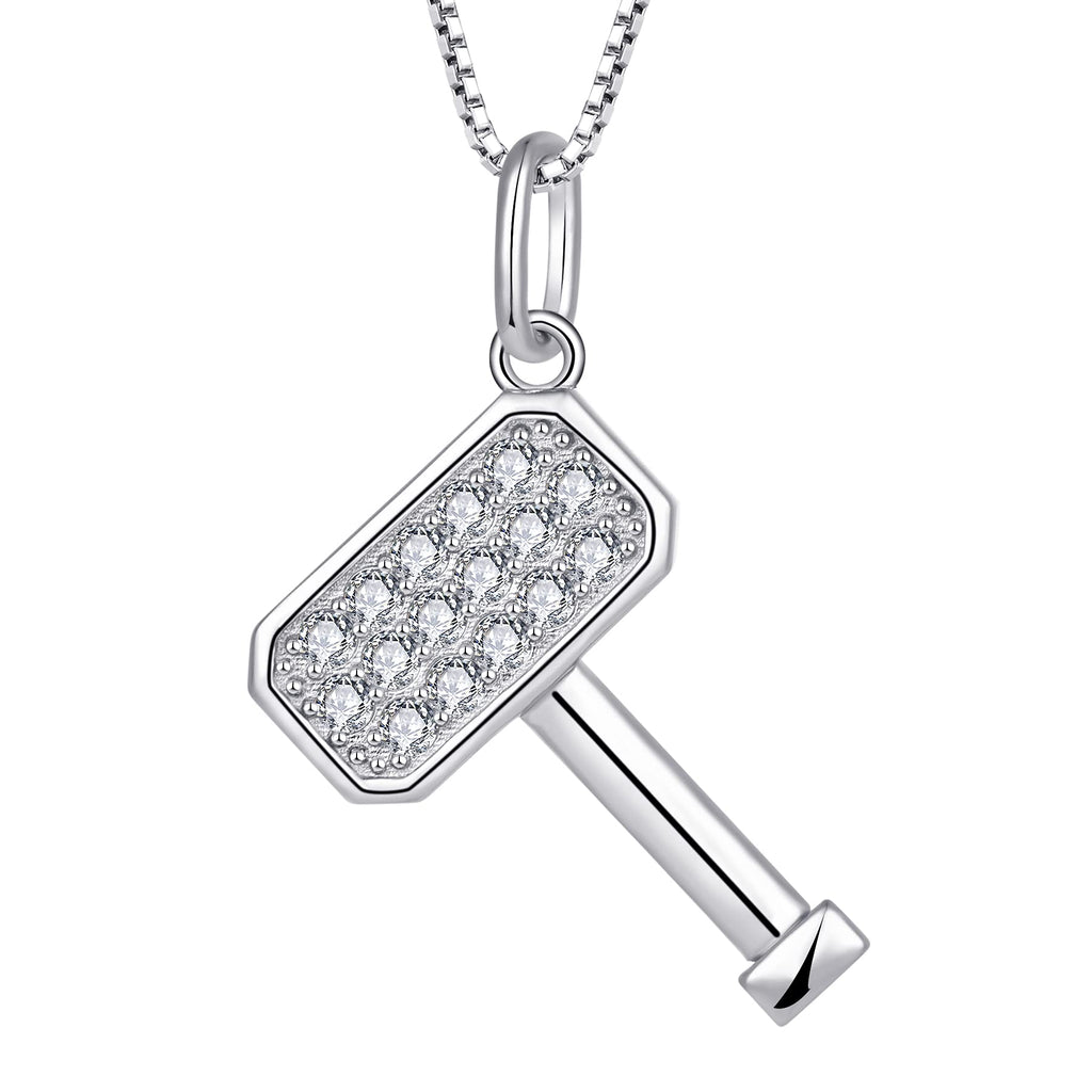 [Australia] - JO WISDOM 925 Sterling Silver Viking Thor Hammer Pendant Mjolnir Necklace for Women Rhodium Plated 