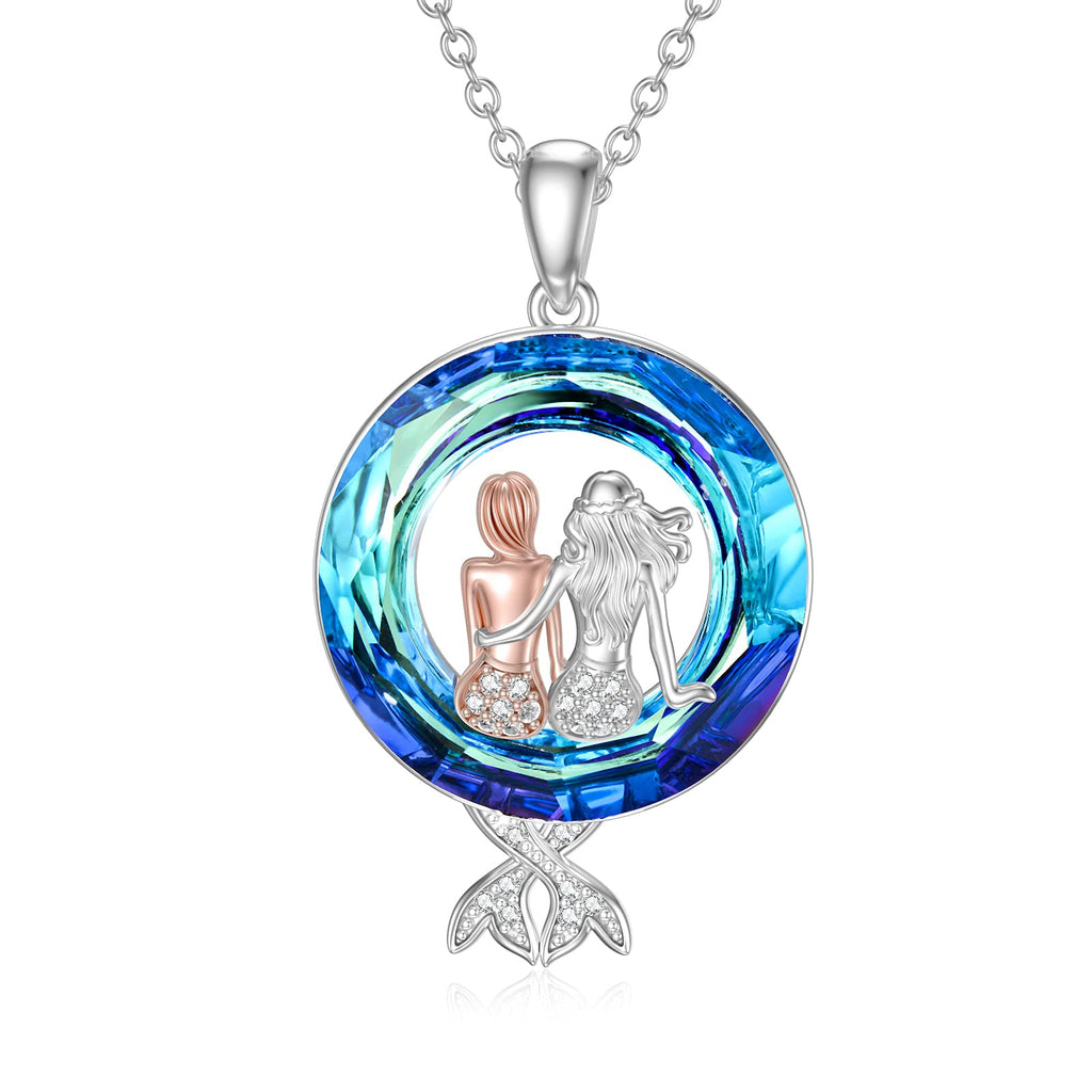 [Australia] - Mermaid Necklace 925 Sterling Silver with Crystal Mermaid Sister Jewelry Gifts for Women 