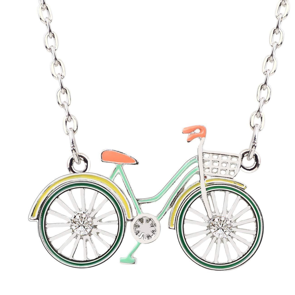 [Australia] - NEWEI Enamel Bicycle Necklace Pendant for Women Girls Teens Novelty Bicycle Jewelry Gift Green 