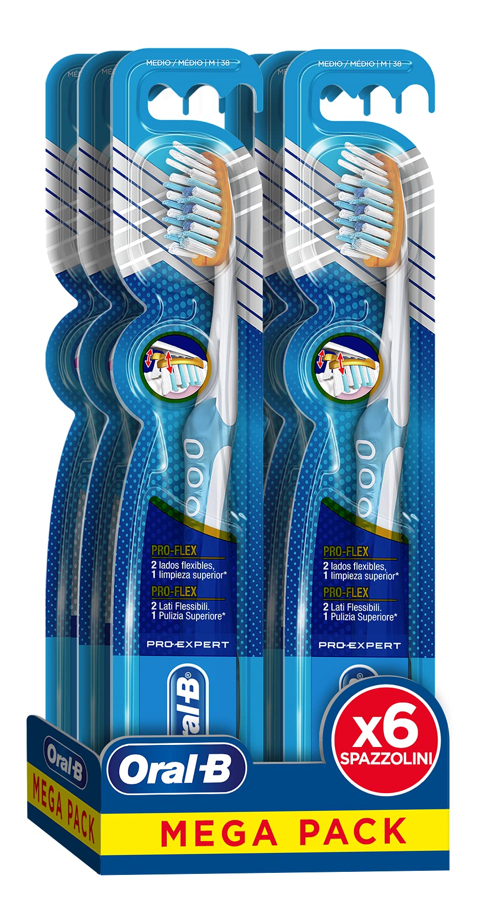 [Australia] - Oral-B Pro-Flex Luxe Manual Toothbrush, with 2 Flexible Sides for Superior Cleaning, Gentle on Gums, Soft Bristles, with Teeth Whitening Action, Size of 6 Toothbrushes 
