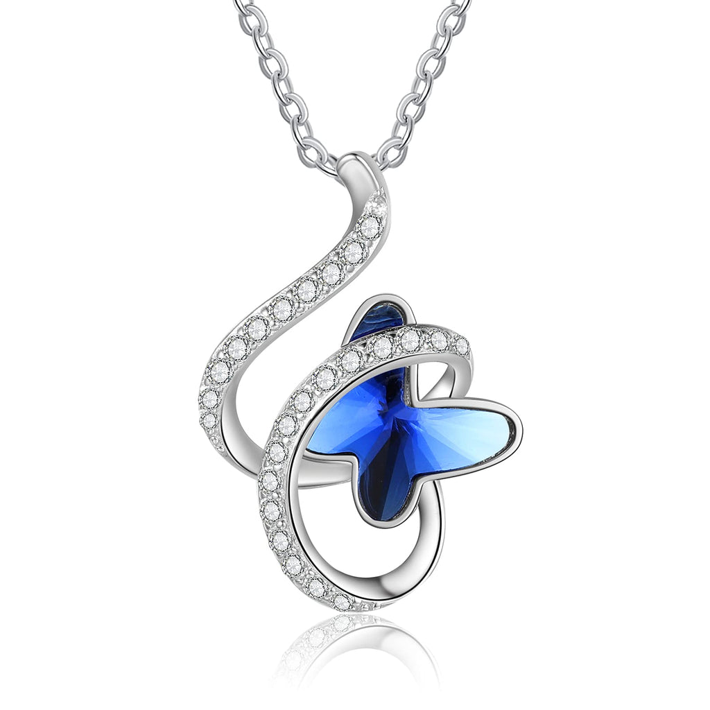 [Australia] - CusGifta Butterfly Necklace Sterling Silver Pendant Necklace with Blue Crystal Birthday Wedding Jewellery Gifts for Women Girls Mum Wife 