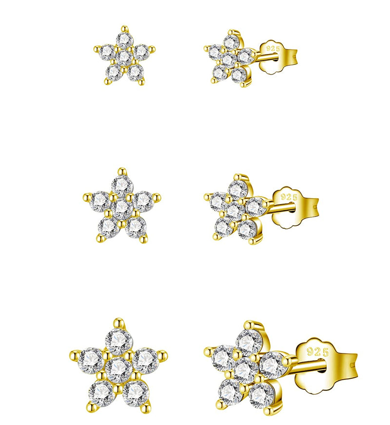 [Australia] - GULICX Silver Stud Earrings for Women Girls, Hypoallergenic 925 Stering Silver Tiny Flower Cubic Zirconia Simulated Diamond Stud Earrings, Small Helix Cartilage Piercing Sleeper Studs,Size:3/4/5/6mm 3 Pairs-gold-3/4/5mm 