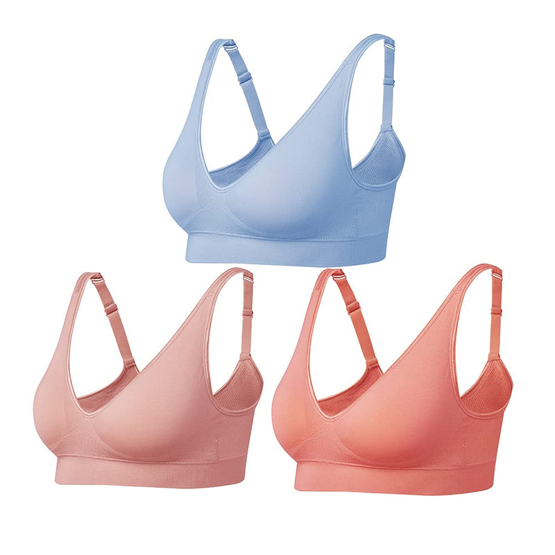 [Australia] - Comfyin Wireless Bras for Women Non Wired Seamless Bras with Removable Pads 3 Pack Pink+blue+orange L 