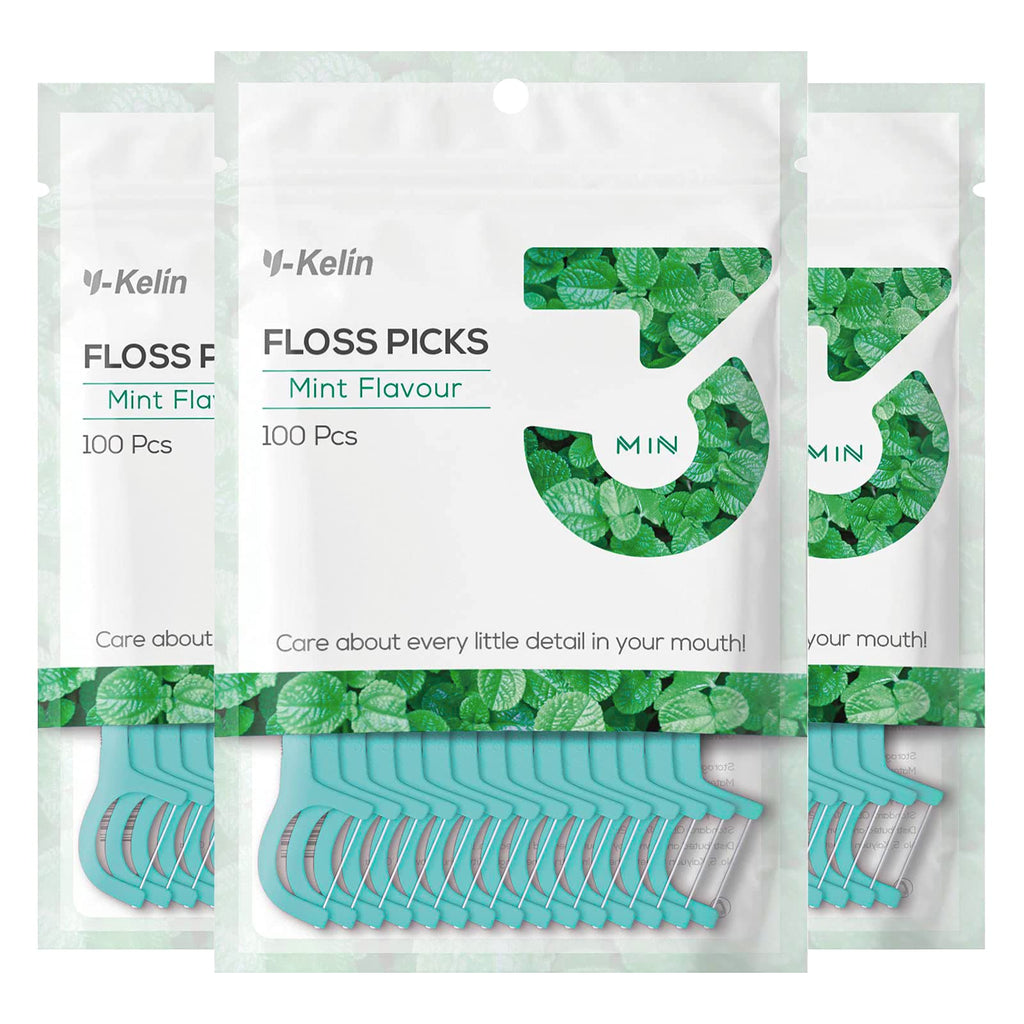 [Australia] - Y-Kelin Dental Floss-100 Pcs Dental Floss Toothpick,Teeth Stick,Tooth Picks,Floss Picks,Teeth Cleaning (Mint, 300 pcs) Mint 300 Count (Pack of 1) 