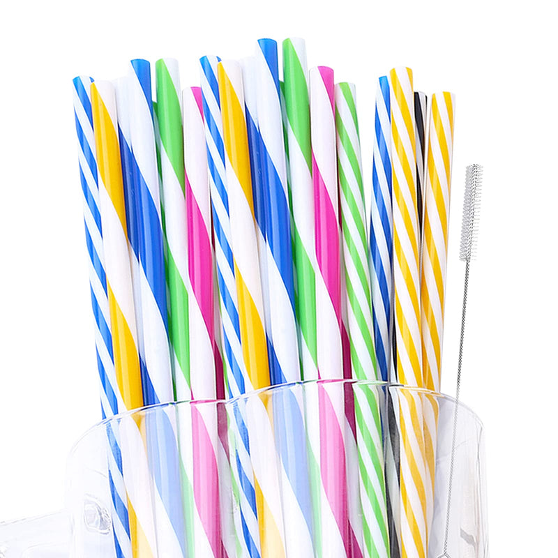 [Australia] - 24 PCS Mason Jar Straws Thick Plastic Drinking Straws Reusable Bpa Free Long Drinking Straws for Yeti Tumbler with 1 PCS Cleaning Brush 