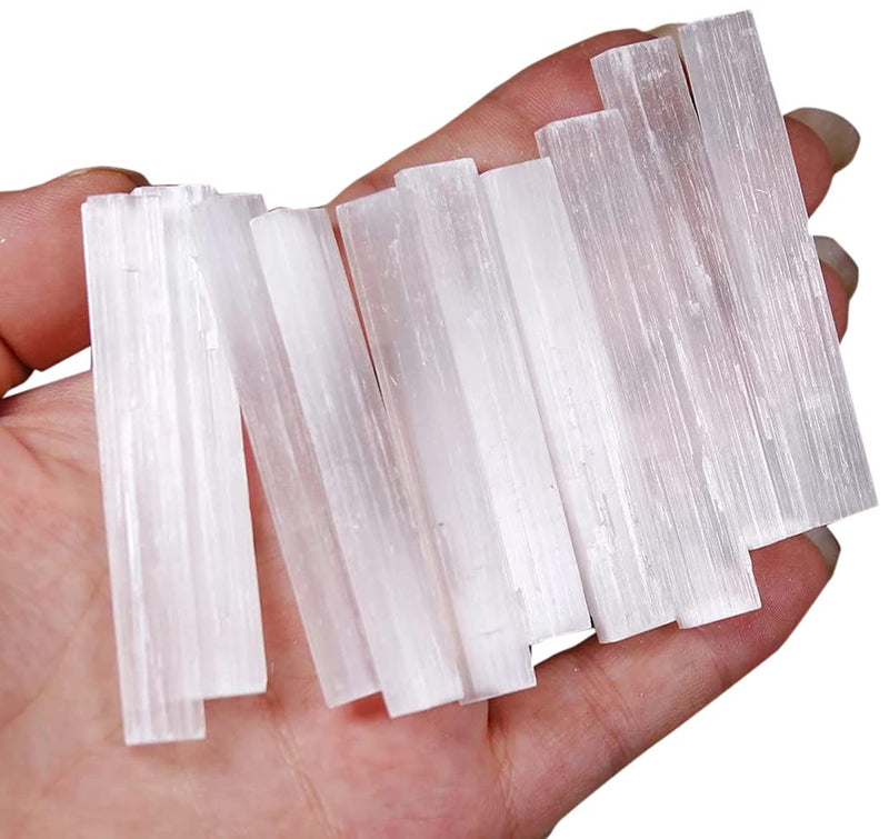 [Australia] - 10pcs Natural Selenite Crystal Stick Chips Gypsum White Quartz Selenite Wand Rough Minerals Specimen Point Healing Stones for Reiki, Chakra 
