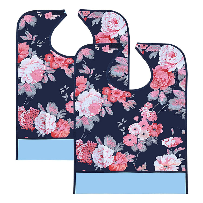 [Australia] - kuou 2Pack Adult Bibs,Adult The Eldly Bib Adult Washable Dining Bibs for Elderly(Floral Pattern) Flowers 