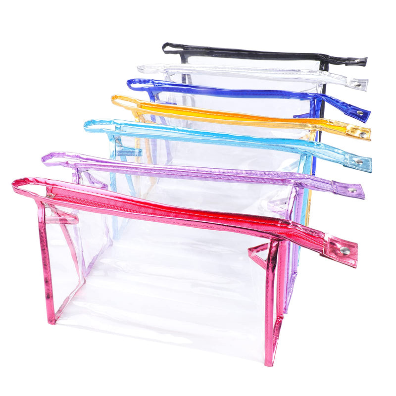 [Australia] - Clear Makeup Bag, QKURT Transparent Clear Toiletry Bags with Strong Zips, Portable PVC Clear Travel Cosmetic Bag for Men Woman Holiday, Travel, Bathroom| 7 Colours Transparent Bags 