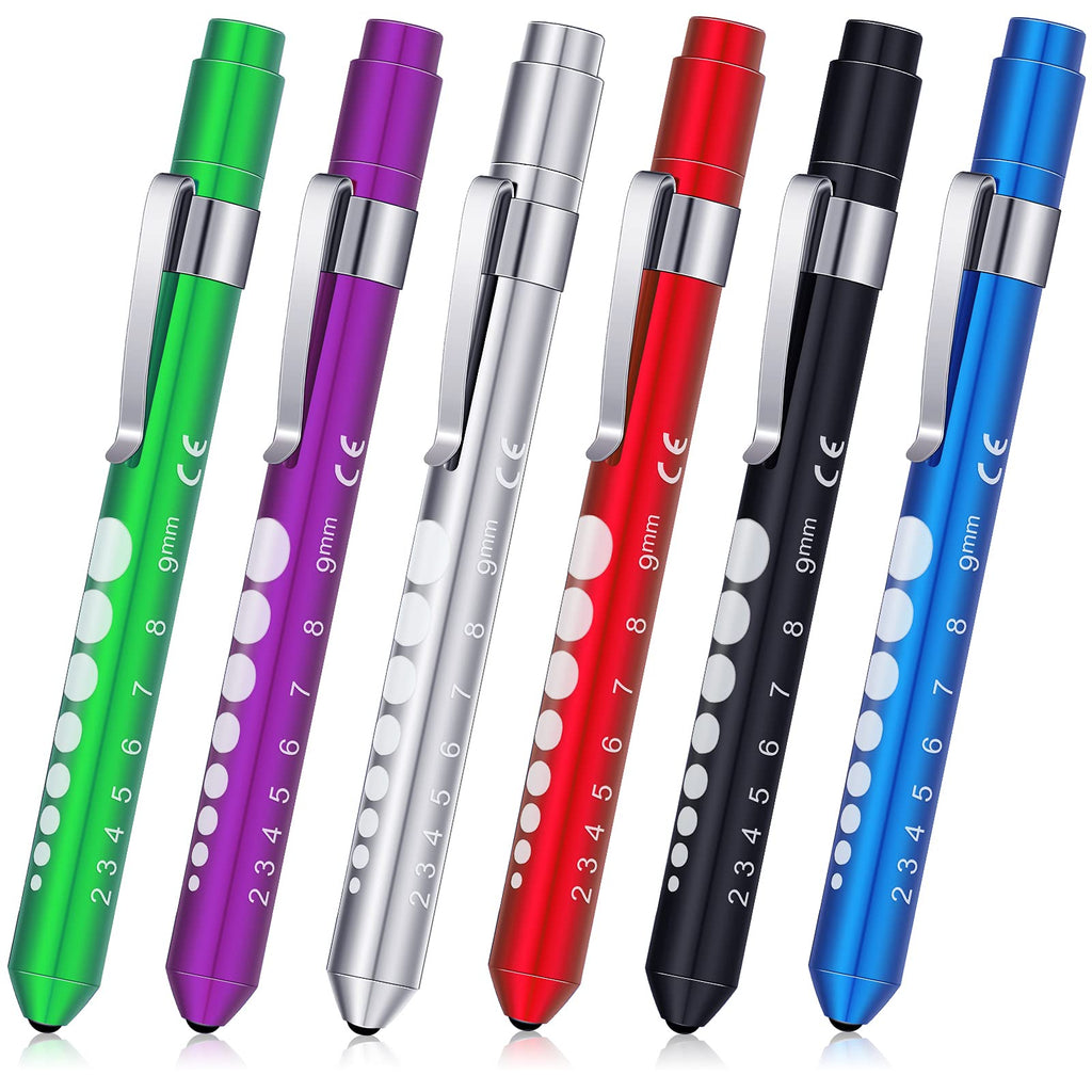 [Australia] - Penlight for Nurses Pen Torch Light Reusable LED Penlight with Pupil Gauge Nurses Pin Light for Torch Nurse Students Doctors with Pocket Clip (Basic Colors,6 Pieces) 6 