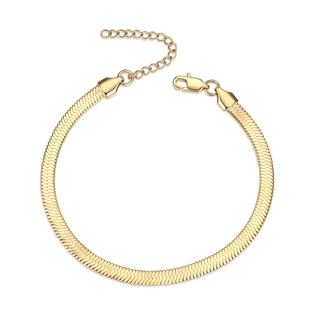 [Australia] - LOLIAS 14K Gold Plate Bracelet for Women Dainty Chain Bracelet Fashion Cuban Figaro Cable Chain Anklet Bracelet Adjustable Link Bracelet Gold Jewelry for Women Gift 6.5 Inches Herringbone Chain 