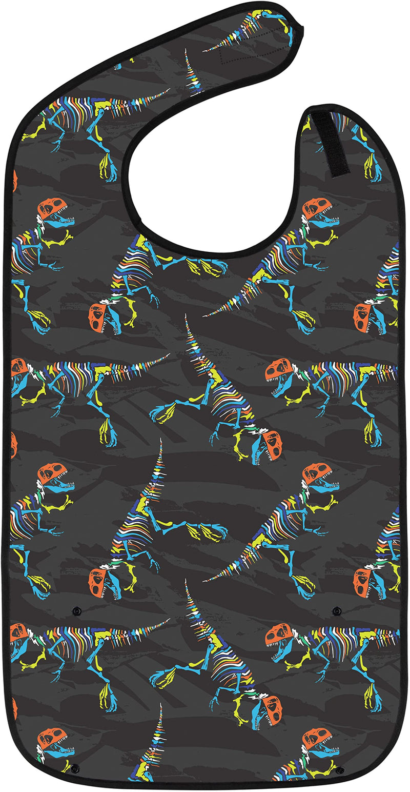 [Australia] - Adult Bibs for Eating: Reusable Adult Size Bib for Men and Women - Washable Clothing Protector with Crumb Catcher Pocket - Dinosaur Bones Edition 