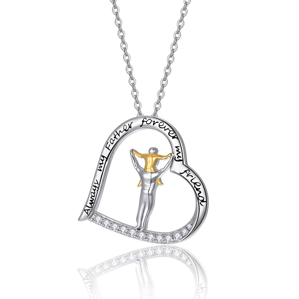 [Australia] - KINGWHYTE Father Daughter Necklace S925 Sterling Silver Love Heart Pendant Necklace Jewellery Birthday Gifts for Daughter Dad 