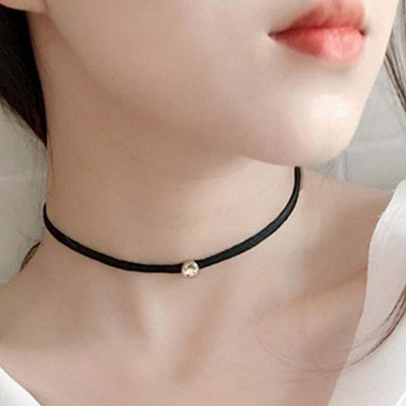 [Australia] - Yheakne Boho Leather Choker Necklace Thin Black Suede Velvet Necklace Chain Vintage Minimalist Beaded Necklace 90s Chain Jewelry for Women and Girls (Silver Bead) Silver Bead 