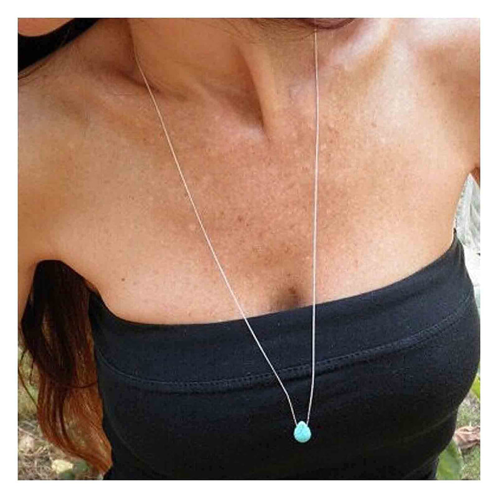 [Australia] - Yheakne Long Turquoise Necklace Silver Teardrop Turquoise Necklace Vintage Long Pendant Chain Necklaces Jewelry for Women and Girls 