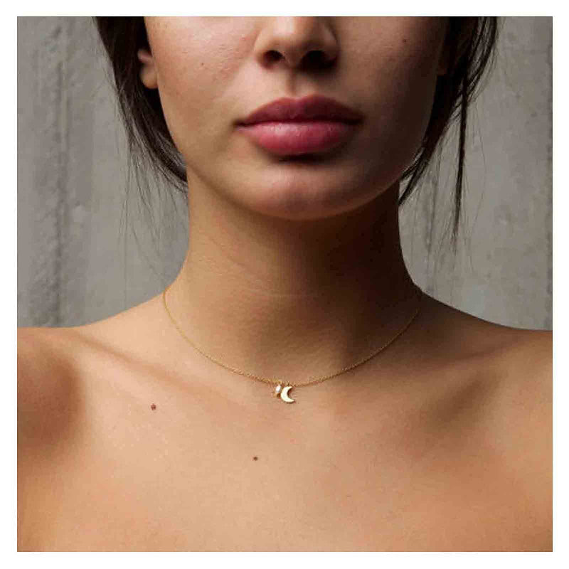 [Australia] - Yheakne Boho Moon Pearl Necklace Choker Gold Small Moon Pendant Necklace Minimalist Chain Necklace Jewelry for Women and Girls 