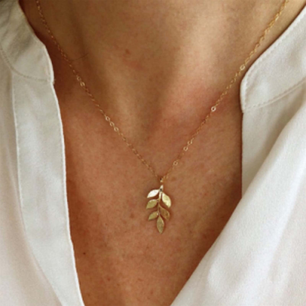 [Australia] - Yheakne Boho Leaf Pendant Necklace Gold Olive Leaf Choker Necklace Vintage Chain Necklace Jewelry for Women and Girls 