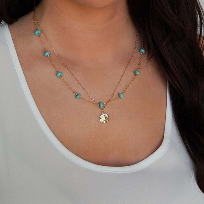 [Australia] - Yheakne Boho Layered Coin Turquoise Necklace Gold Hammered Coin Disc Pendant Necklace Vintage Necklace Chain Jewelry for Women and Girls 
