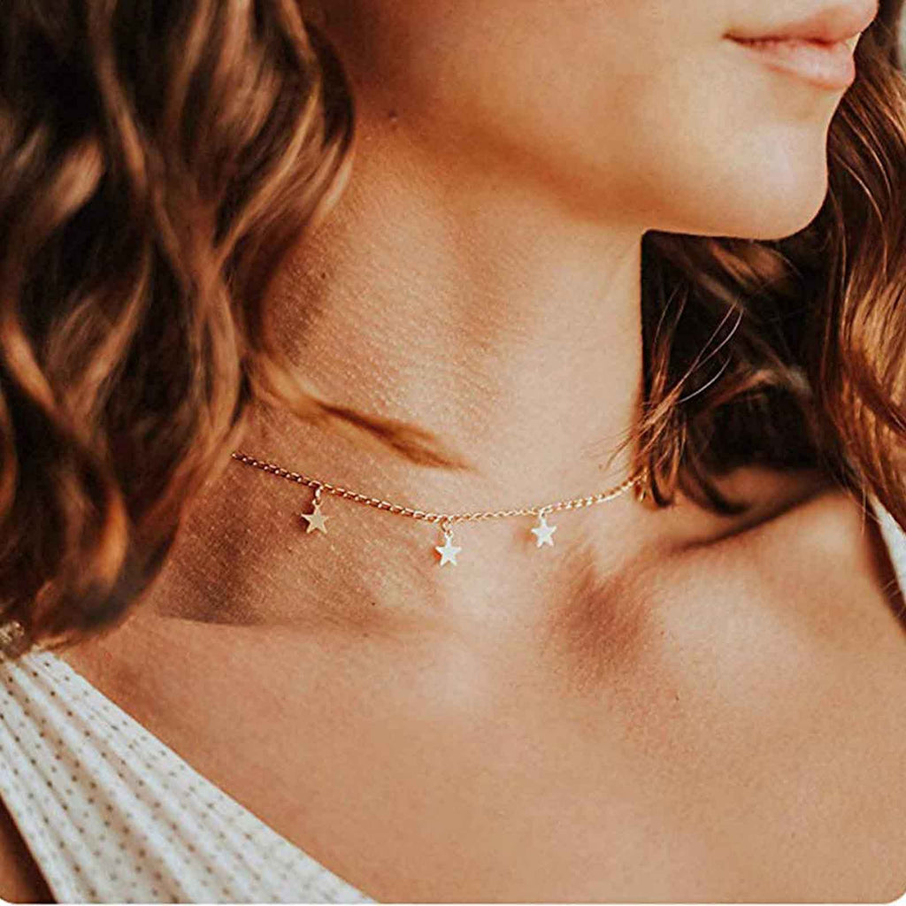 [Australia] - Yheakne Tiny Star Choker Necklace Gold Star Dangle Necklace Chain Minimalist Necklace Simple Everyday Necklace Jewelry for Women and Girls 