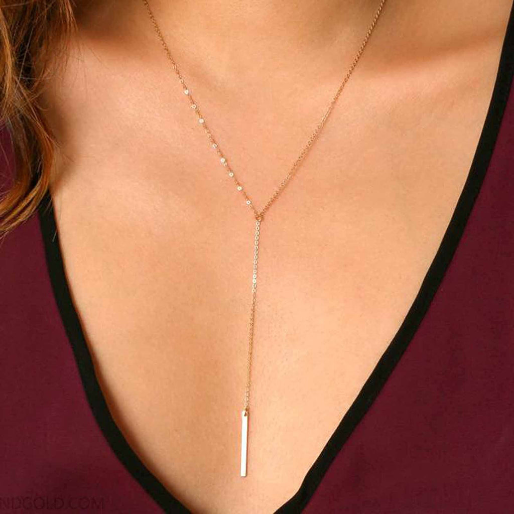 [Australia] - Yheakne Boho Long Bar Y Necklace Skinny Gold Y Lariat Necklace Chain Minimalist Bar Drop Necklace Jewelry for Women and Girls (Gold) 