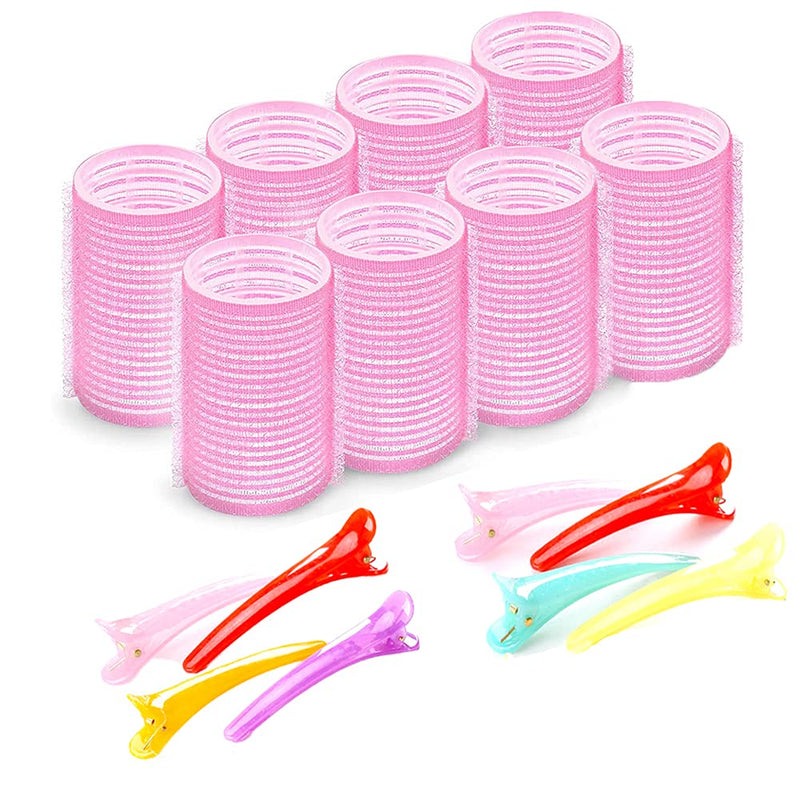 [Australia] - Self Grip Hair Rollers Set, 16 Pieces Salon Hairdressing Curlers, Hair Rollers Set With Clips, 8 Rollers and 8 Duck Bill Clips, for Women Long Hair, Men, Salon Hairdressing (64 mm) 