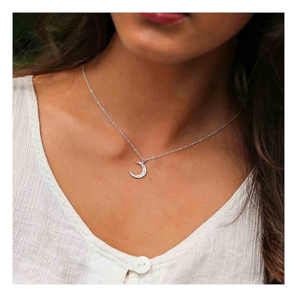 [Australia] - Yheakne Boho Rhinestone Moon Necklace CZ Crescent Pendant Necklace Chain Minimalist Necklace Festival Jewelry for Women and Teen Girls (Silver) Silver 