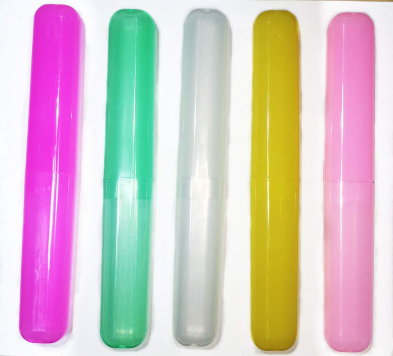 [Australia] - BN Pack of 5 Toothbrush Case, Transparent Colourful Candy Coloured Travel Toothbrush Box Toothbrush Cover Case for Travel Camping School 