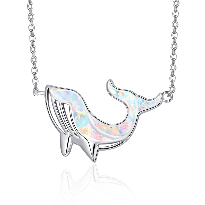 [Australia] - Whale Animal Necklace for Women 925 Sterling Silver Opal Pendant Necklace Sea Ocean Theme Jewellery Gifts - 18" + 2" Silver Chain A-Dolphin Necklace 