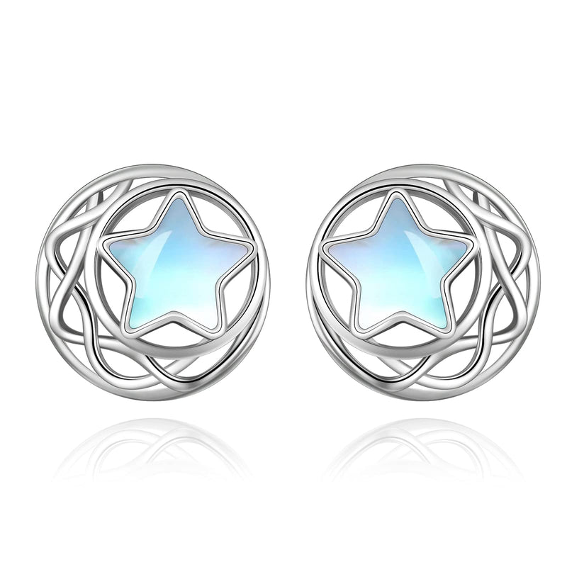 [Australia] - Celtic Moon Star Moonstone Earrings Sterling Silver Stud Earrings Moonstone Jewelry for Women Hypoallergenic Earrings for Sensitive Ears 