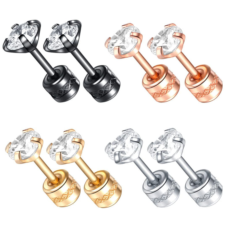 [Australia] - Vogem Tiny Flower Stud Earrings for Women Girls CZ and Flower Cute Small Ear Piercing Studs Cartilage Helix Fashion Jewelry 4 Pairs CZ Stud Earrings 