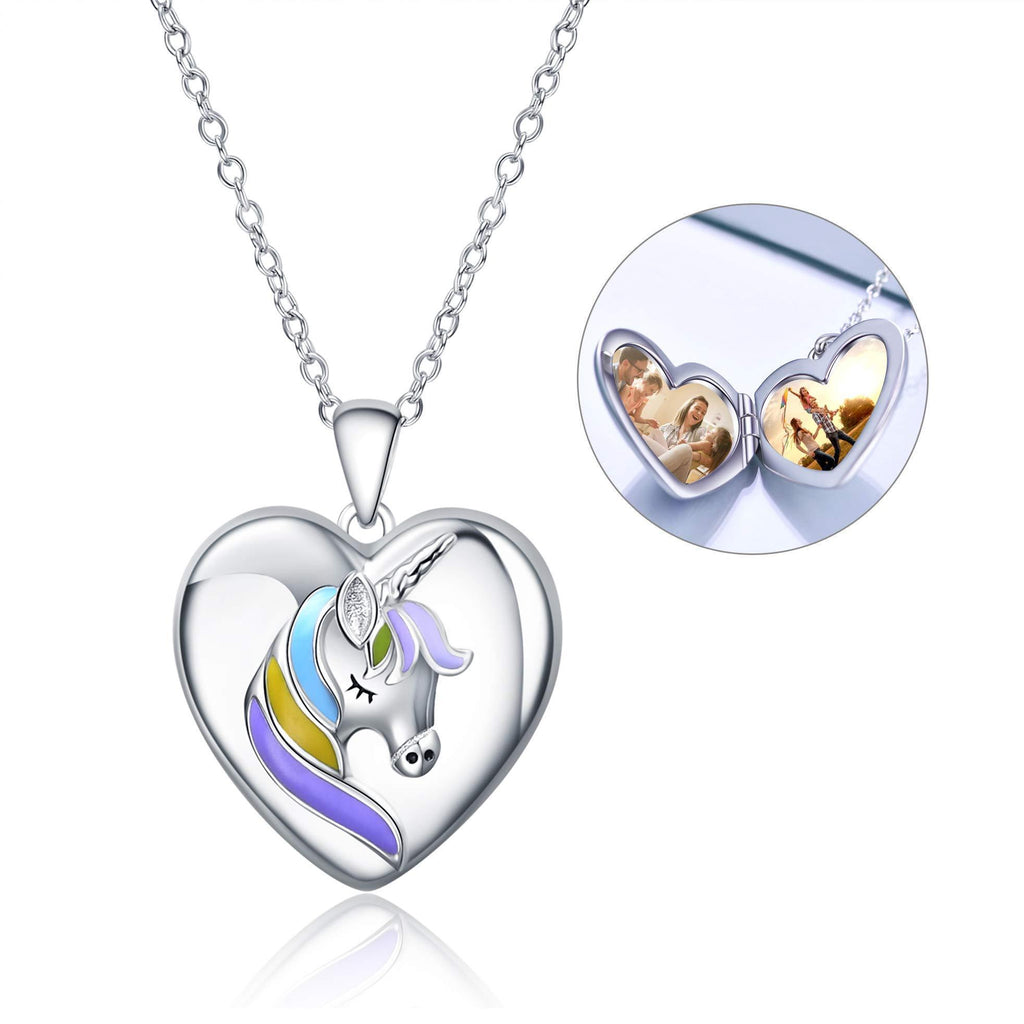 [Australia] - TOUPOP Sterling Silver Locket Necklace Photo Necklace for Women Kids Jewellery Birthday Gifts for Girls Heart Locket Necklace for Women Unicorn Pendant 