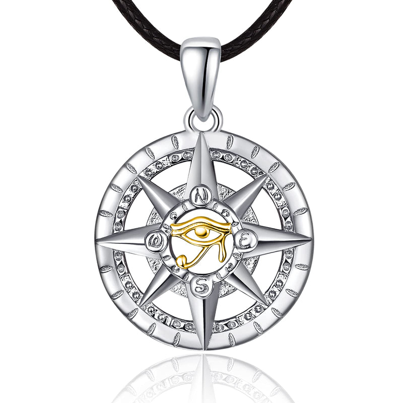 [Australia] - Compass Necklace 925 Sterling Silver mens jewellery pendant necklace black necklace for Men Boys with Leather Rope length 20inch (50cm) B(gold) 