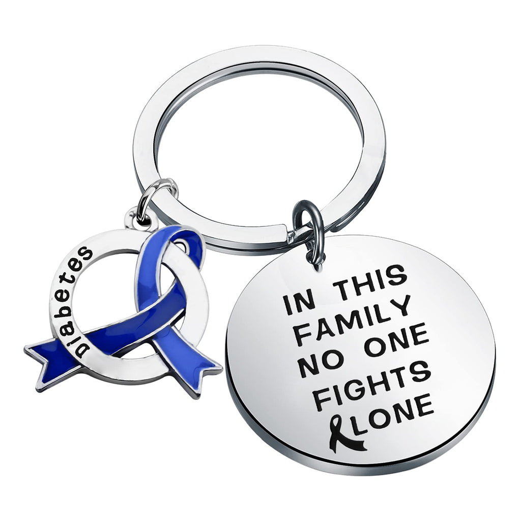 [Australia] - BNQL Diabetes Keychain Gifts Diabetes Awareness Gifts Ribbon Diabetic Symbols Charms In This Family No One Fights Alone Silver 