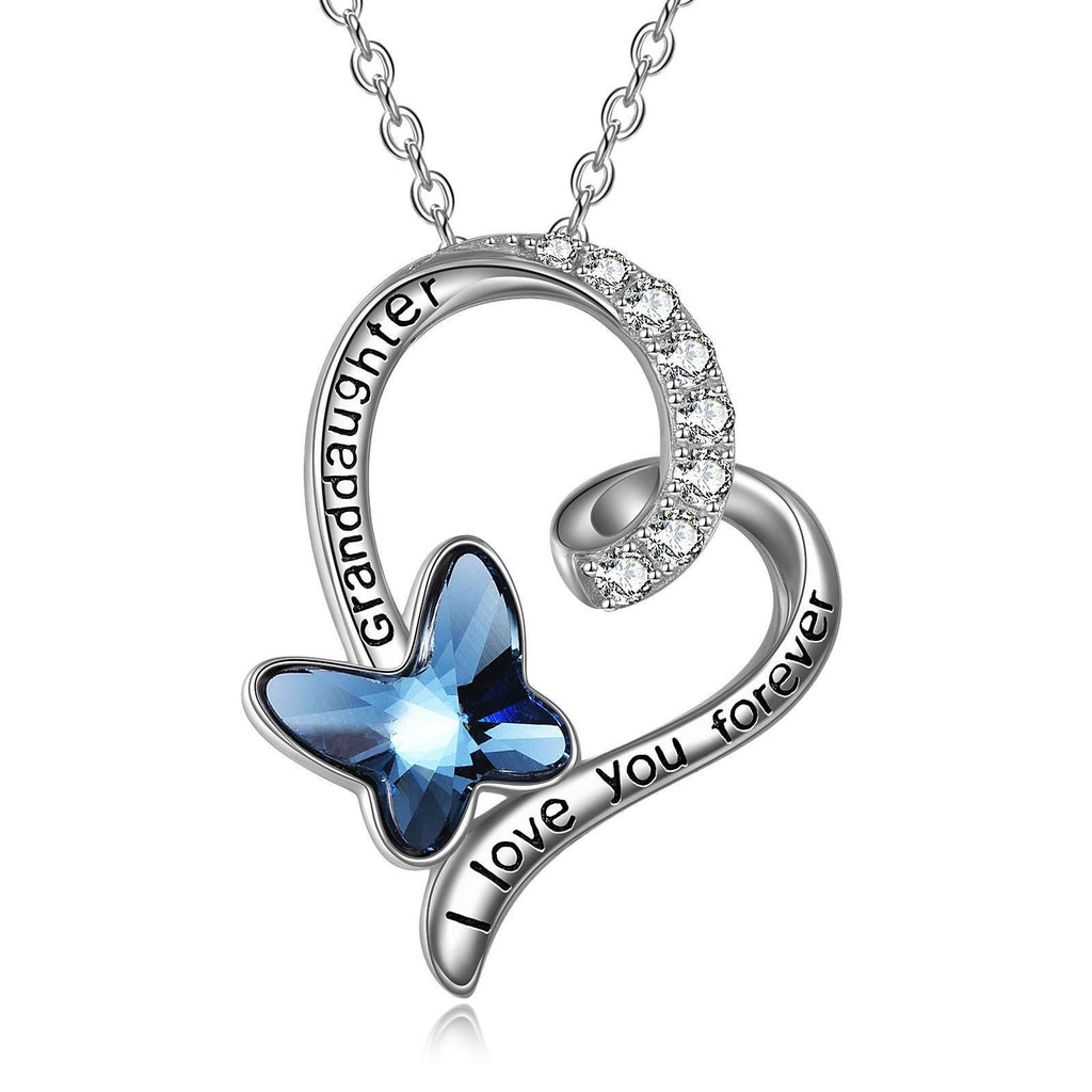 [Australia] - YFN Granddaughter Necklace Jewellery Gifts for Granddaughter from Grandma 925 Sterling Silver with Blue Butterfly Crystal Heart Necklace , Valentine's Gifts for Girls 