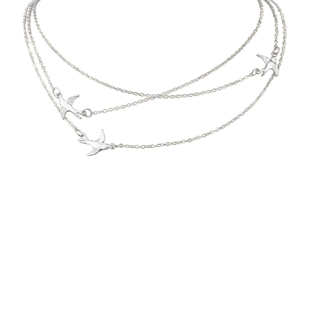 [Australia] - MYSOMY Three Little Birds Necklace Multilayer Choker Necklaces for Women Bird Lover Necklace Mother Daughter Gifts Silver 