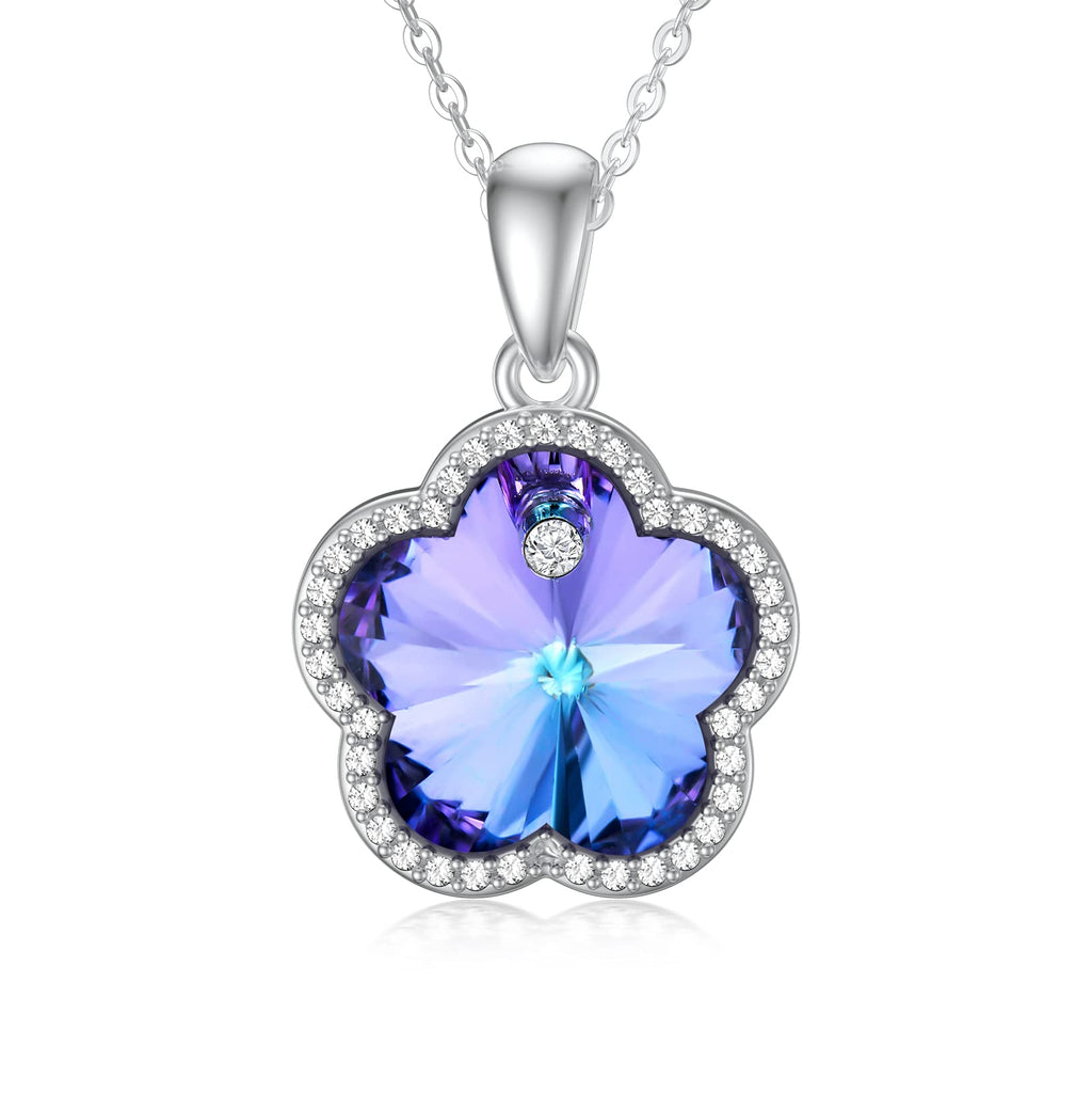 [Australia] - Sterling Silver Flower Necklace 50th Birthday Gift for Women with Blue Crystal 50 Years Birthday Jewellery for Her 