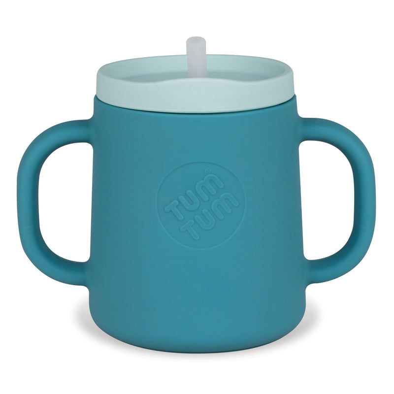 [Australia] - TUM TUM 3 Way Silicone Baby Training Cup, Designed with Feeding & Speech Therapist, Free Flow Baby Straw Cup, Sippy Cup Toddler Cup, Silicone Free Flow Baby Cup, 6 Months Plus, 180ml, Blue 