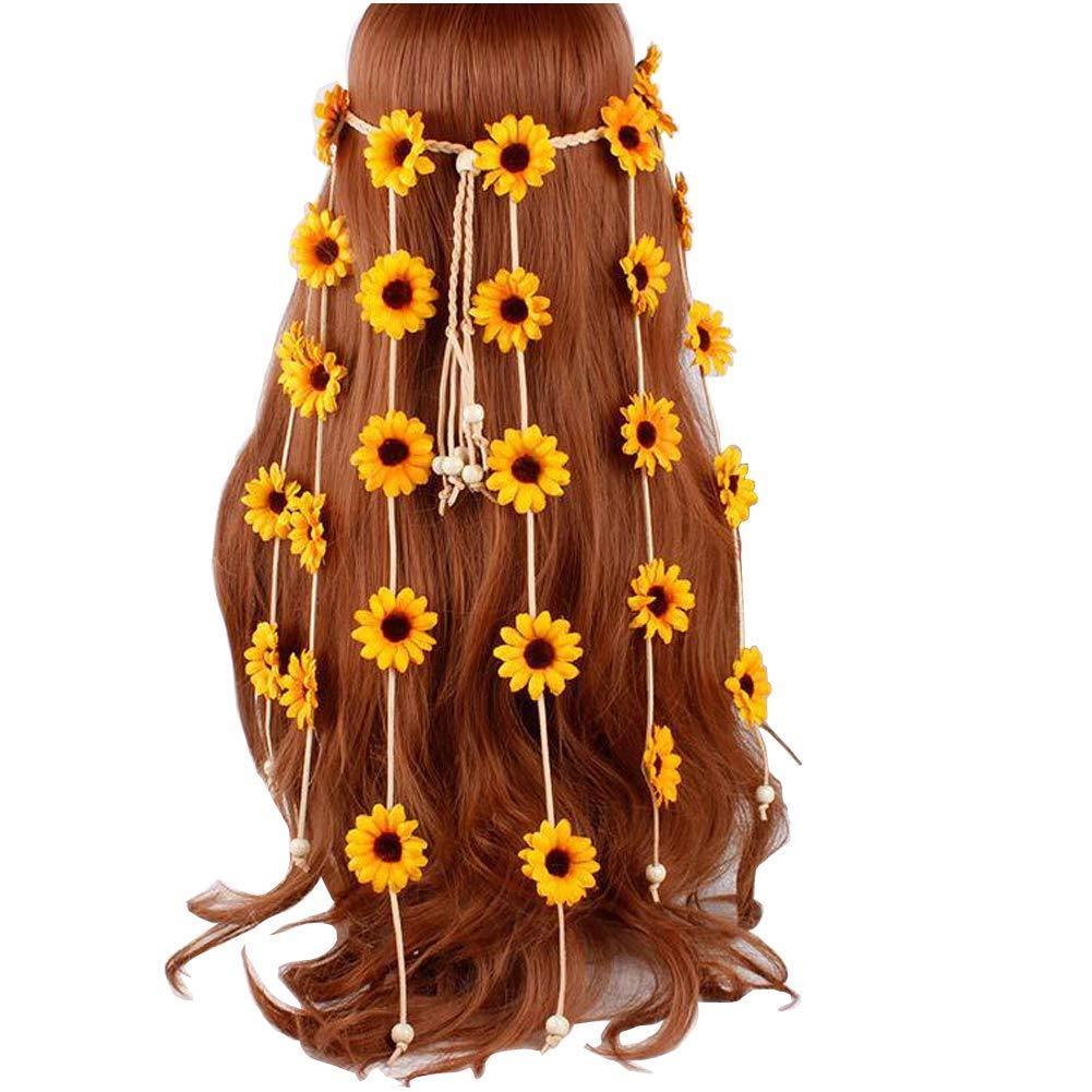 [Australia] - Sunflower Hairband Flower Hoop Adjustable Bohemian Headdress Headband Flower Hippie Headband Floral Crown Yellow 