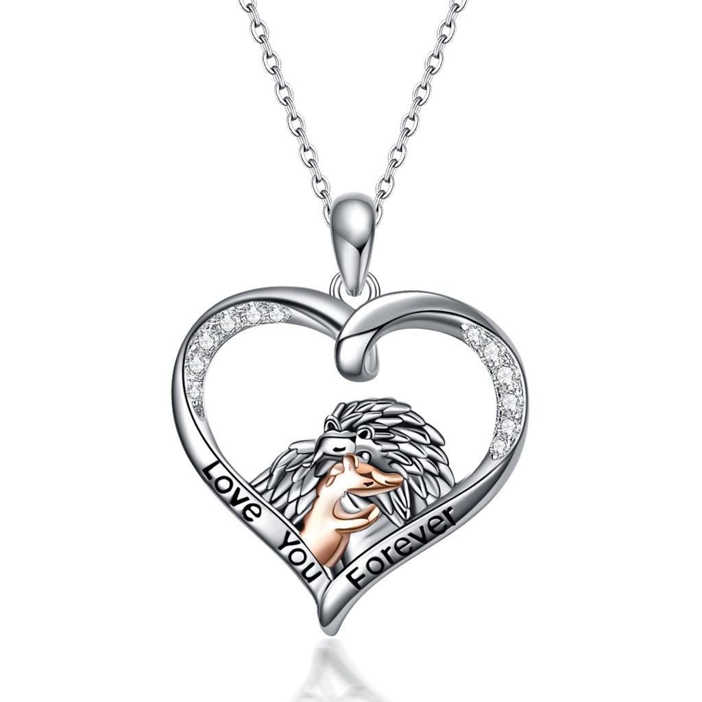 [Australia] - Sterling Silver Mother and Daughter Hedgehog Necklace for Women Animal Pendant Jewellery Hedgehog Gifts for Mother Grandma and Girls 