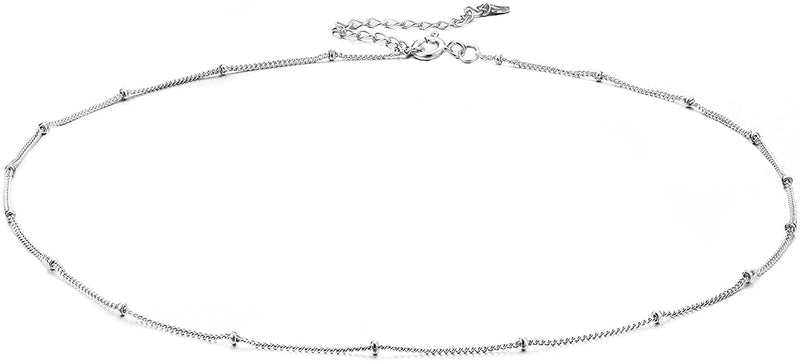 [Australia] - MILACOLATO 925 Sterling Silver Satellite Necklace 18K White Gold Plated Minimalist Jewelry Bead Chain Choker Necklace for Women Style1 