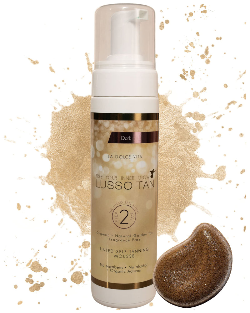[Australia] - Professional Dark Self Tanning Mousse - By Lusso Tan. Organic, Vegan, Cruelty-Free False Tan. Instant-drying. Streak-free, Flawless Finish Fake Tan. Natural Glow Face and Body Tint. Tinted Self-Tanning Mousse - Dark 