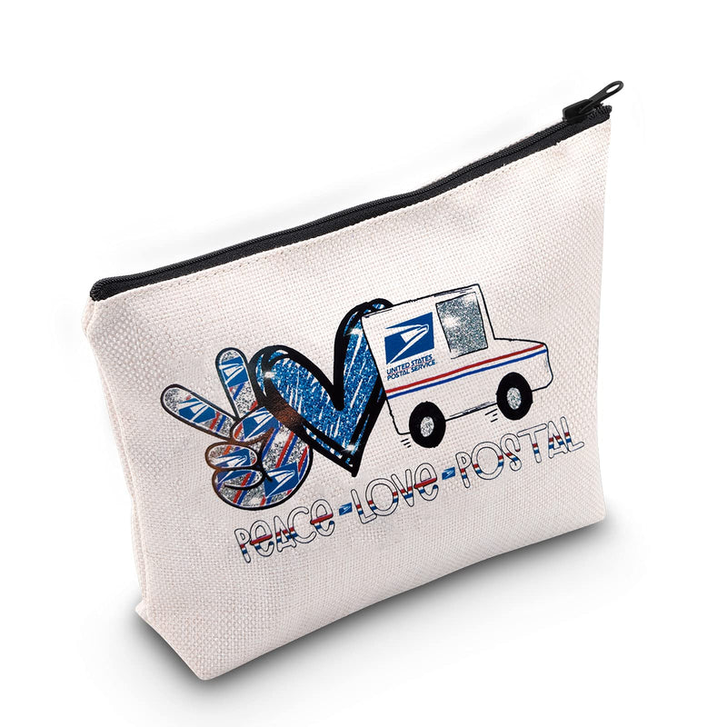 [Australia] - LEVLO Post Office Cosmetic Make Up Bag Postal Staff Mail Carrier Gift Peace Love Postal Makeup Zipper Pouch Bag For Postal Worker Mail Lady Mailman Wife, Peace Love Postal, 