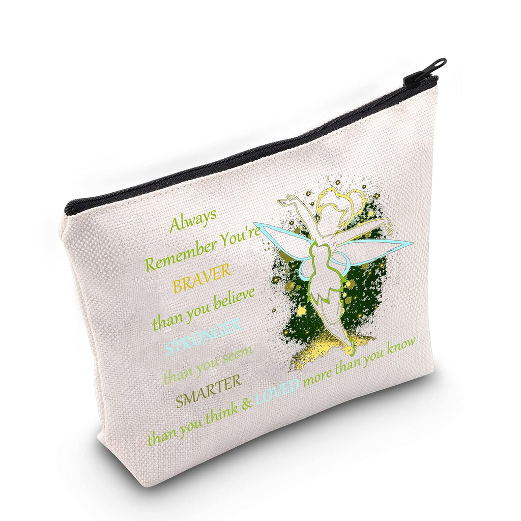 [Australia] - LEVLO Tinkerbell Cosmetic Make Up Bag Tinkerbell Fans Inspired Gift You Are Braver Stronger Smarter Than You Think Tinkerbell Makeup Zipper Pouch Bag For Women Girls, Tinkerbell Bag, 