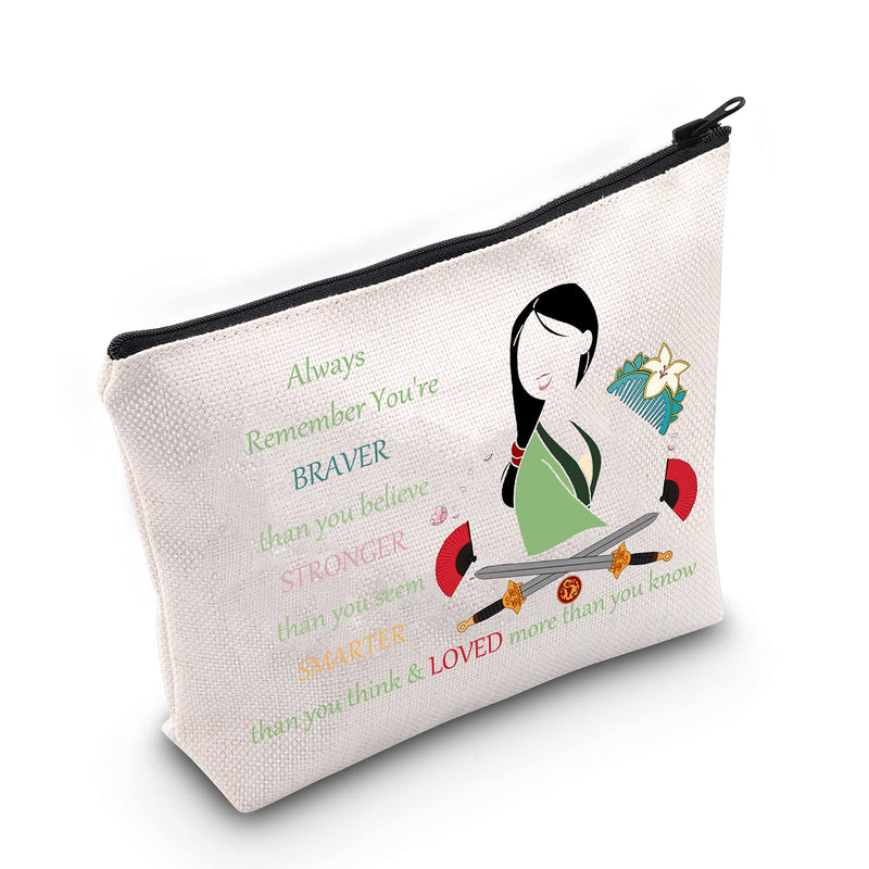 [Australia] - LEVLO Mulan Cosmetic Make Up Bag Mulan Fans Inspired Gift You Are Braver Stronger Smarter Than You Think Mulan Makeup Zipper Pouch Bag For Women Girls, Mulan Bag, 