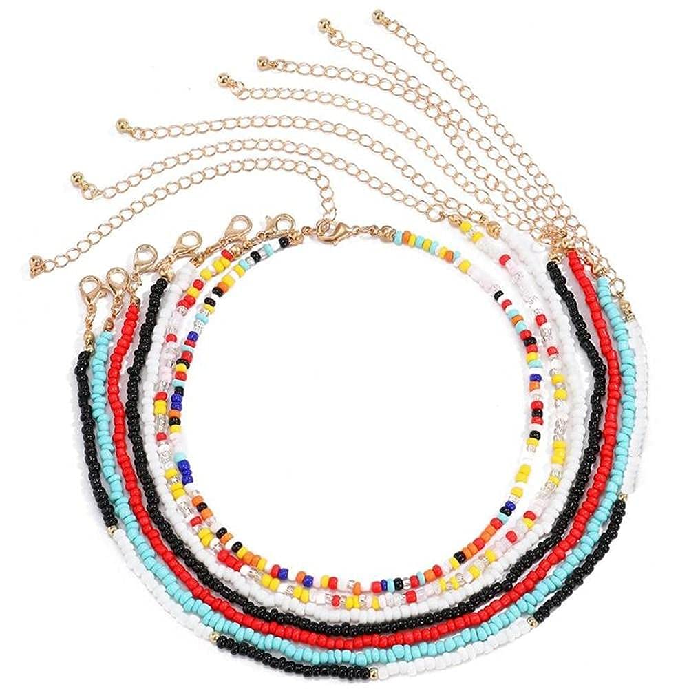 [Australia] - Seed Bead Choker Necklace Tiny Beaded Choker Boho Colorful Choker Necklace Chain Colorful Bead Necklace for Women Jewelry Gifts 