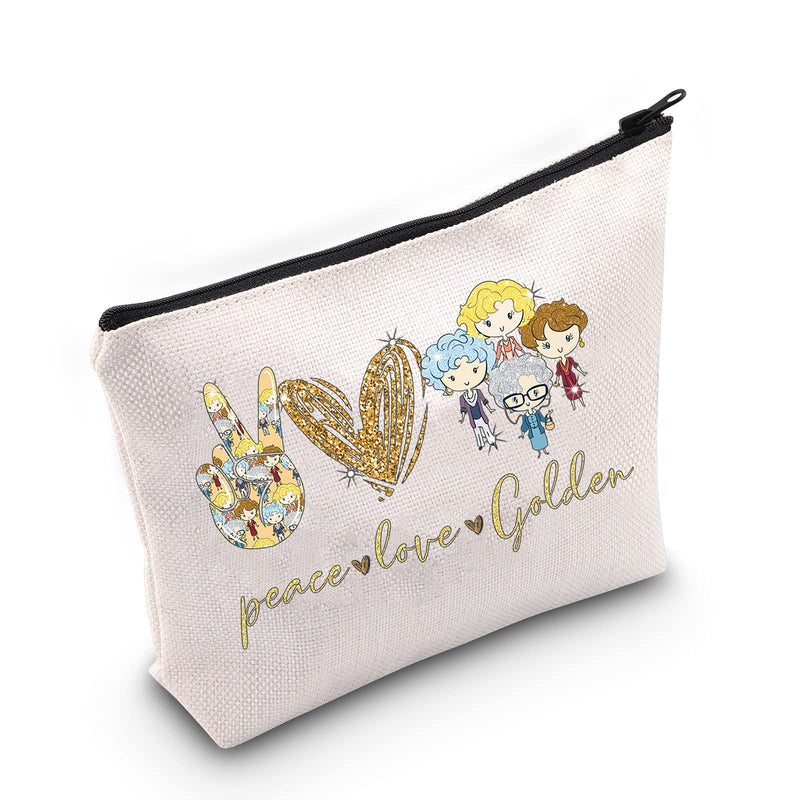 [Australia] - LEVLO Funny Golden Girls Cosmetic Bag Golden Girls Fans Gift Peace Love Golden Makeup Zipper Pouch Bag For Friend Family BFF, Peace Love Golden, 