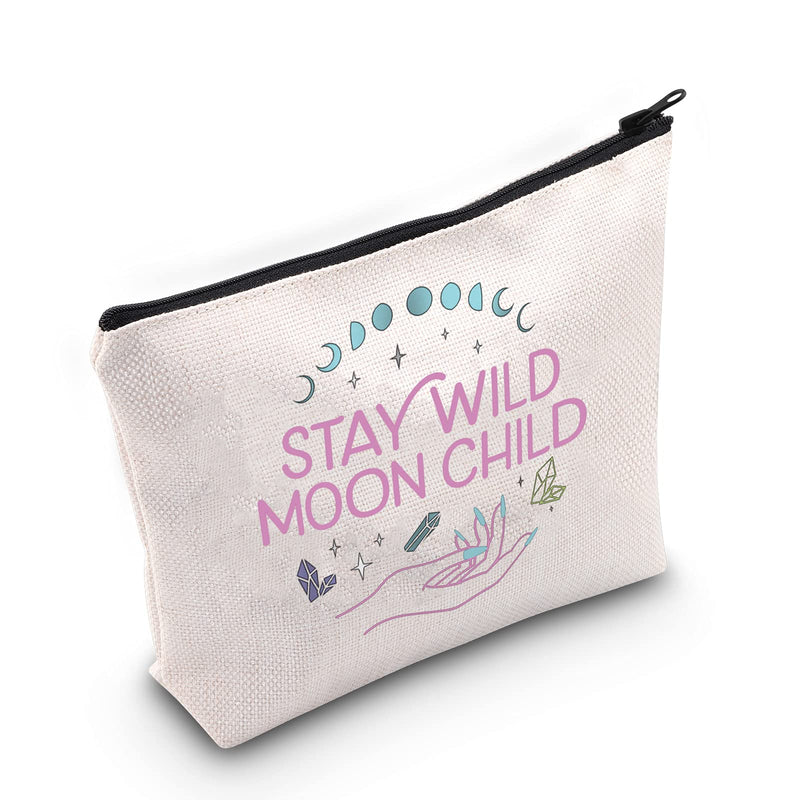 [Australia] - LEVLO Moon Phase Cosmetic Bag Moon Witch Gift Stay Wild Moon Child Makeup Zipper Pouch Bag Tarot Cards Crystals Witchy Gift, Stay Wild Moon, 