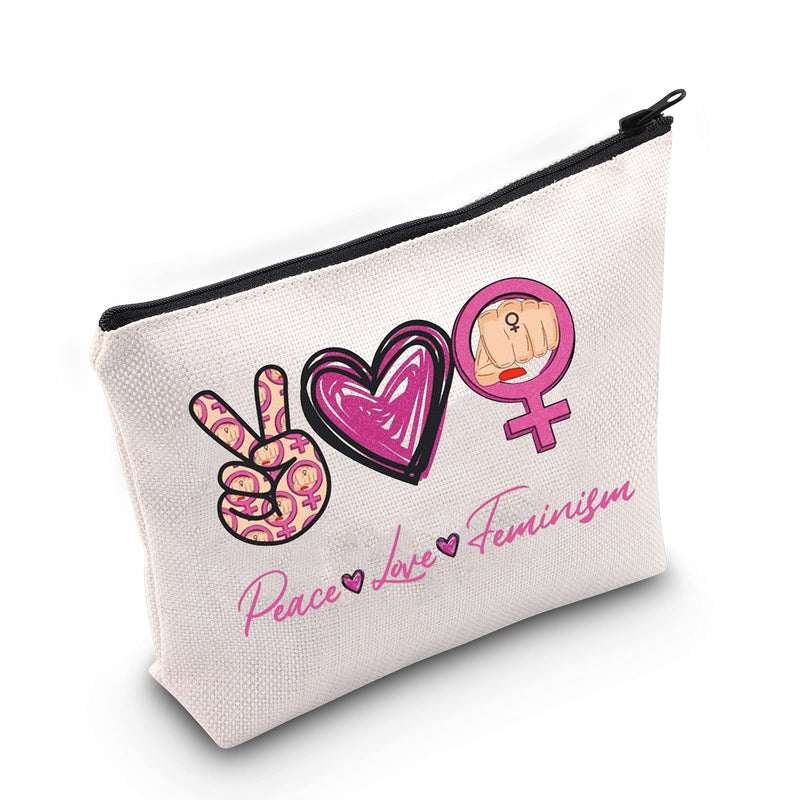 [Australia] - LEVLO Funny Feminism Cosmetic Make Up Bag Female Empowerment Gift Peace Love Feminism Makeup Zipper Pouch Bag Feminist Gift, Peace Love Feminism, 