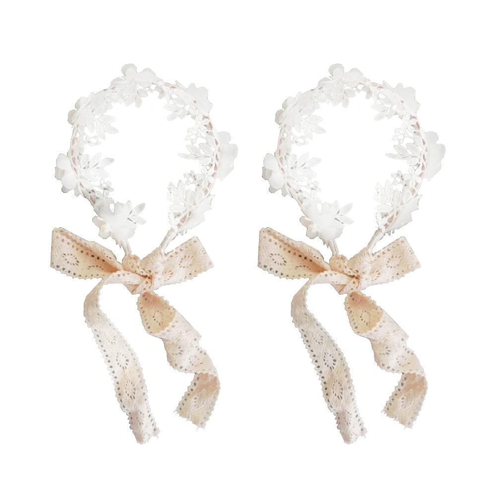 [Australia] - 2 Pcs Lace Headband Wedding Hair Accessories Flower Girl Headpiece for Wedding Women Bridesmaid Bridal 