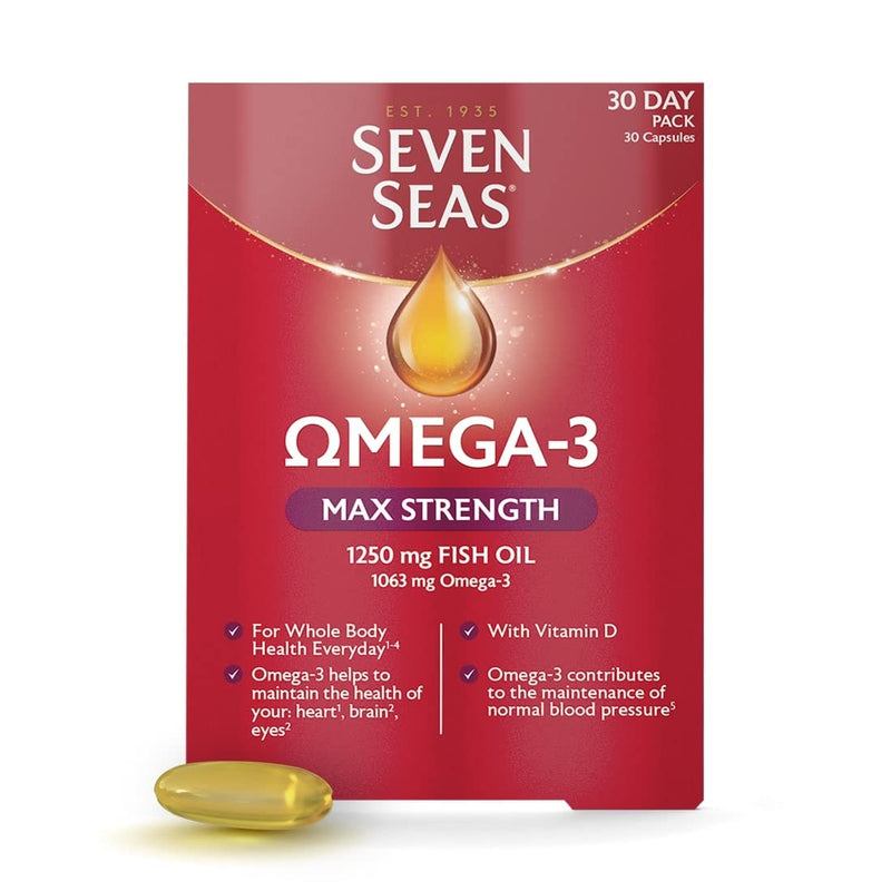 [Australia] - Seven Seas Omega-3 Fish Oil Max Strength Multivitamin Tablets For Women / Men, 1250 mg Fish Oil, 1063 mg Omega-3, 250 mg EPA & DHA & Vitamin D, 30 Capsules 