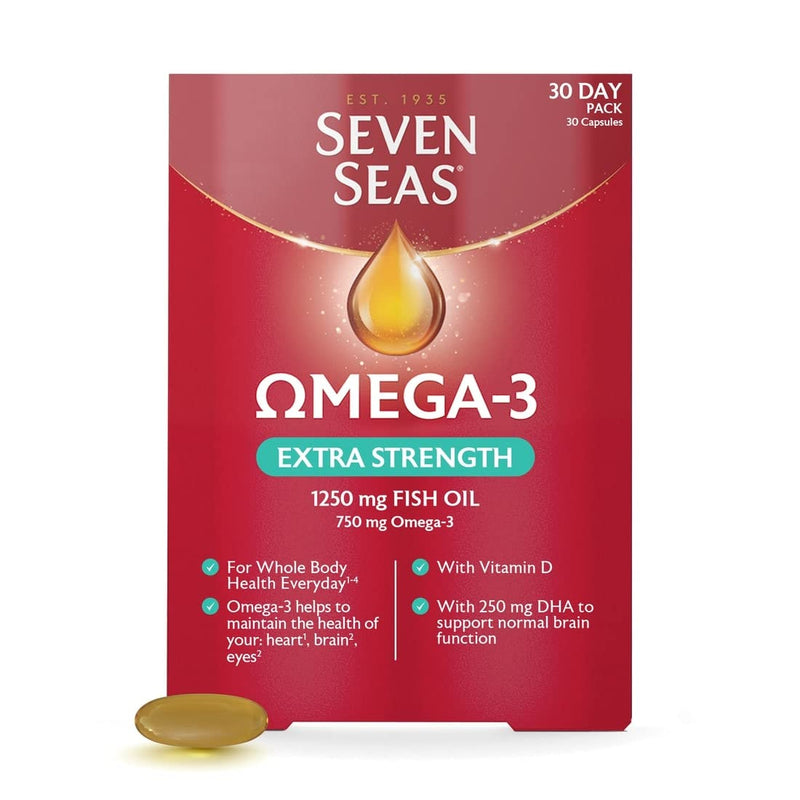 [Australia] - Seven Seas Omega-3 Fish Oil Extra Strength, One-A-Day, Vitamin D, 1250 mg Fish Oil, 750 Mg Omega-3 + 250 mg, 30 High Strength Tablets 